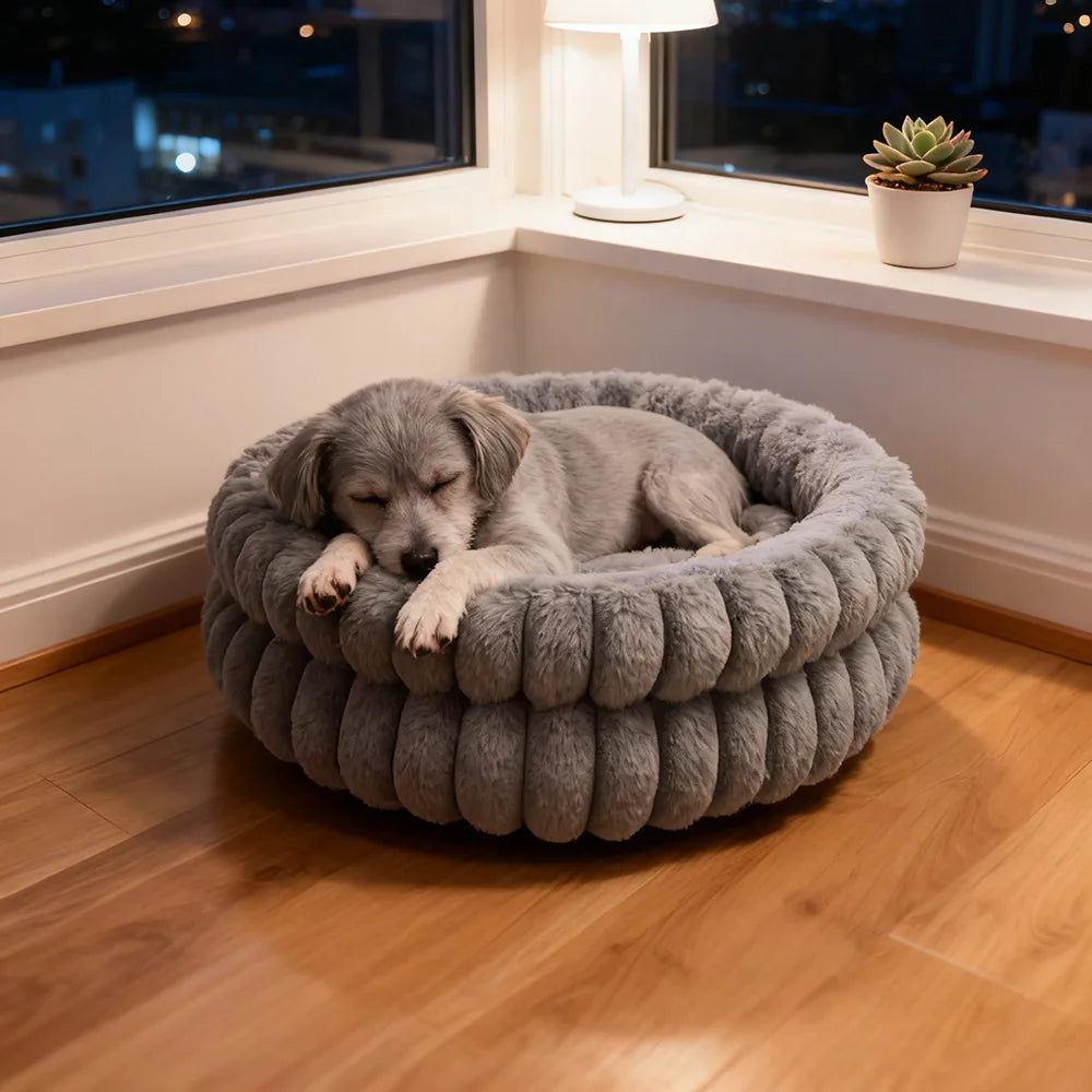 Pet Nest Straight Rabbit Fur Double-Layer Round Cat and Dog Nest Mat Winter Warm Universal Dog Mattress Oasis Select