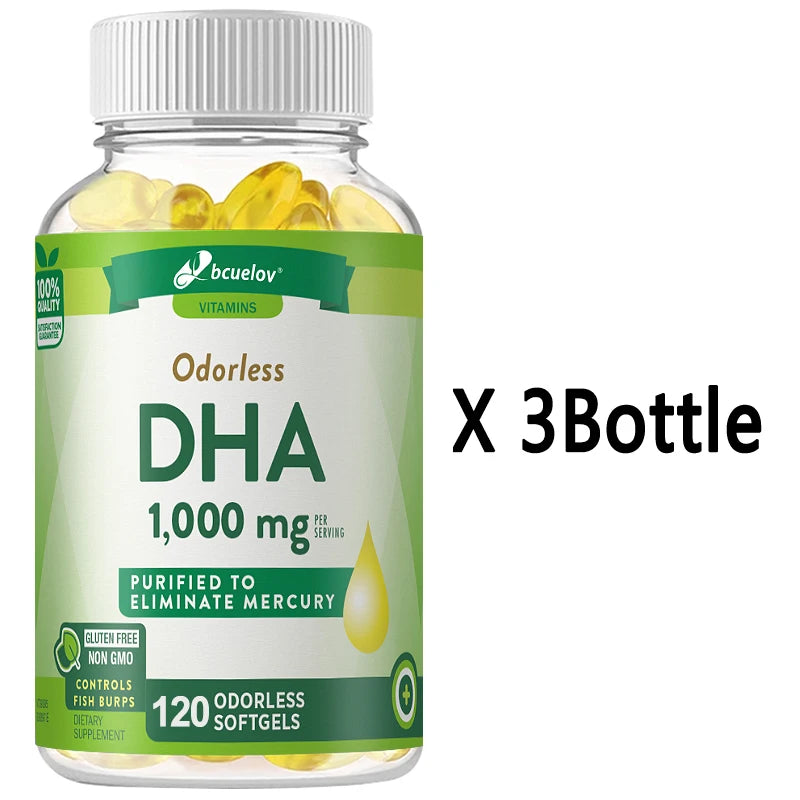 Bcuelov High Potency DHA Capsules – Brain & Cognitive Support DHA Brain Supplement Oasis Select 120capsule-3 bottle