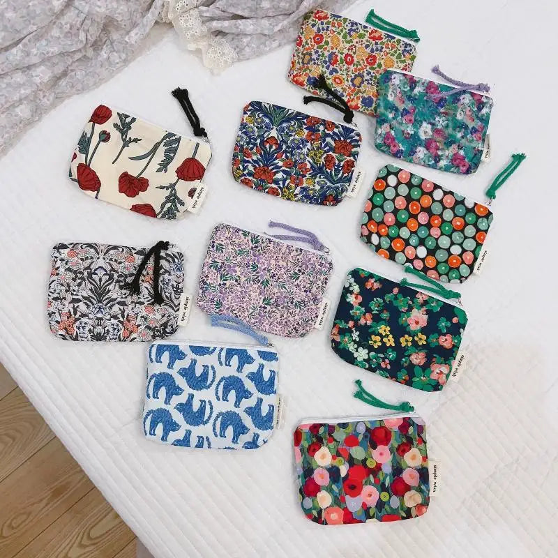 Floral Cotton Mini Cosmetic Pouch | Travel Makeup Organizer Cosmetic Pouch Oasis Select