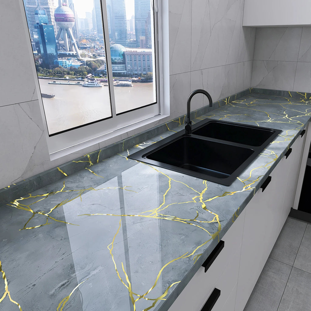 Marble-Patterned Oil-Proof Stickers PVC Self-Adhesive Heat Transfer Printing Suitable For Kitchen And Decorative Background Wall Oasis Select huiyantangjin 40cmX10m
