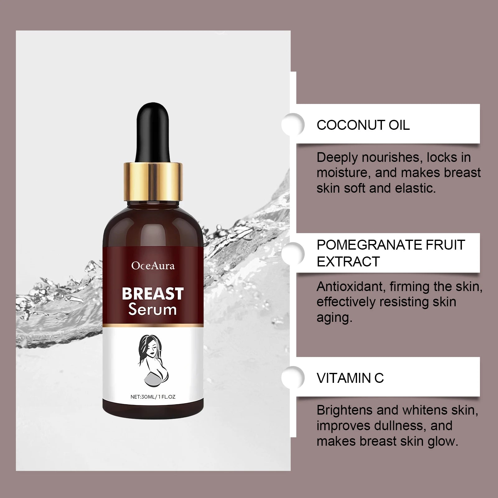 Breast Massage Serum, Brightening, Plumping, Lifting, Firming, Hydrating Nourishing Massage & Softening Topical Essence Oasis Select