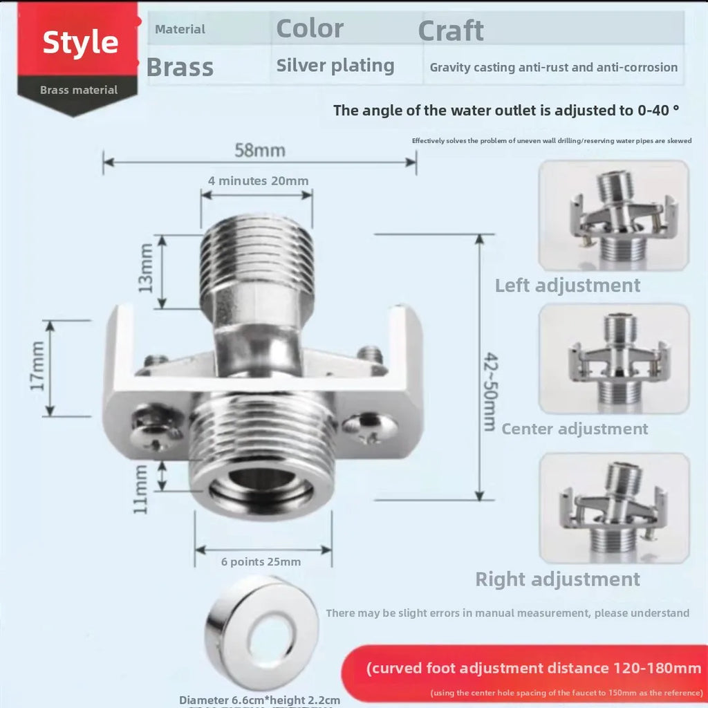 2pcsStainless Steel Angled Curved Foot 360° Rotatable Angle Adjustment Shower Faucet Adapter Wall Mounted Eccentric Screw Corner Oasis Select J 1pcs