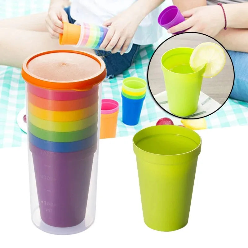 7pcs Rainbow Plastic Cups Set Reusable Water Mug Picnic Travel Trendy Funny Portable Rainbow Suit Cup Party Kids Drink Cup Oasis Select