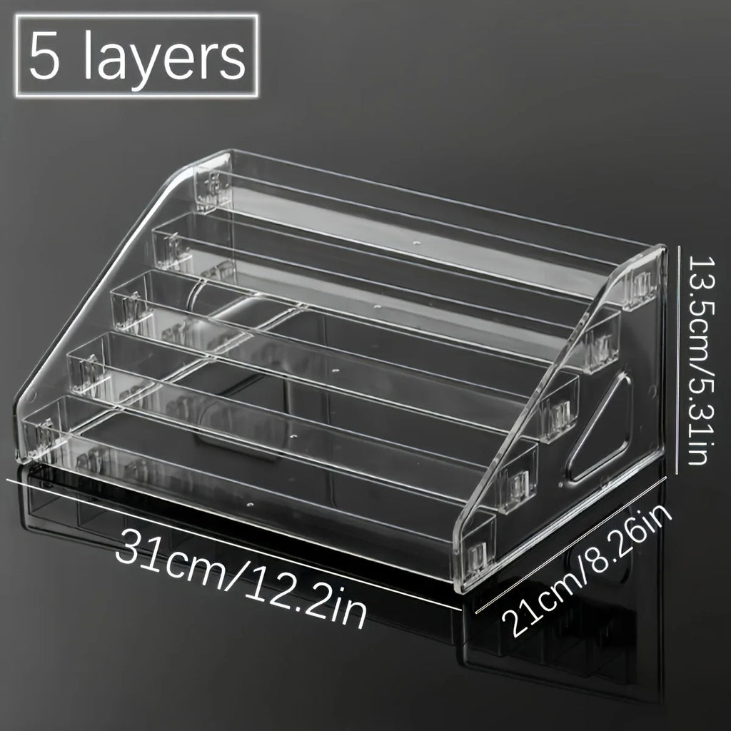 Transparent Ladder Display Rack, Hand Account Tape and Sticker Storage Rack, Cosmetics, Perfume, Nail Polish Storage Box Oasis Select Transparent-5 layers