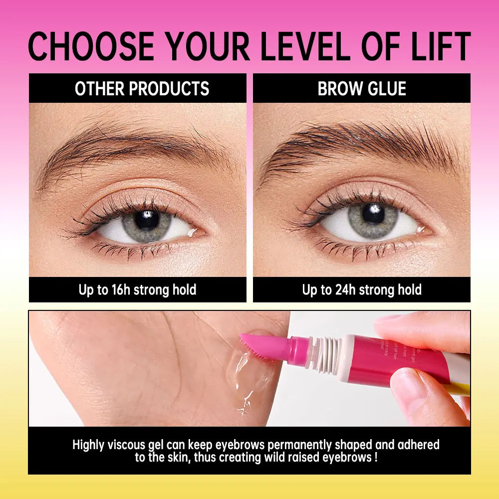 Super Lift Brow Glue Crazy Lift Brow Lamination Gel with Long-lasting Strong Hold & Built-In Styling Comb Clear Eyebrow Gel Make Oasis Select