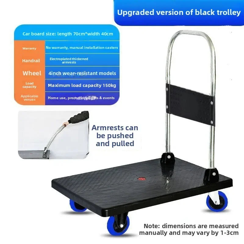 Trolley Folding Pull Goods Small Pull Truck Warehouse Trailer Portable Four Wheel Silent Handling Flat Truck Oasis Select