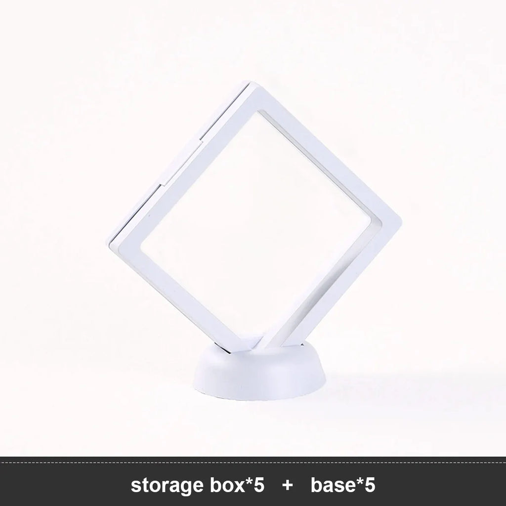 Floating display box with base, transparent film display box, challenge coins, specimens, jewelry display and storage Oasis Select White 5set 9x9cm