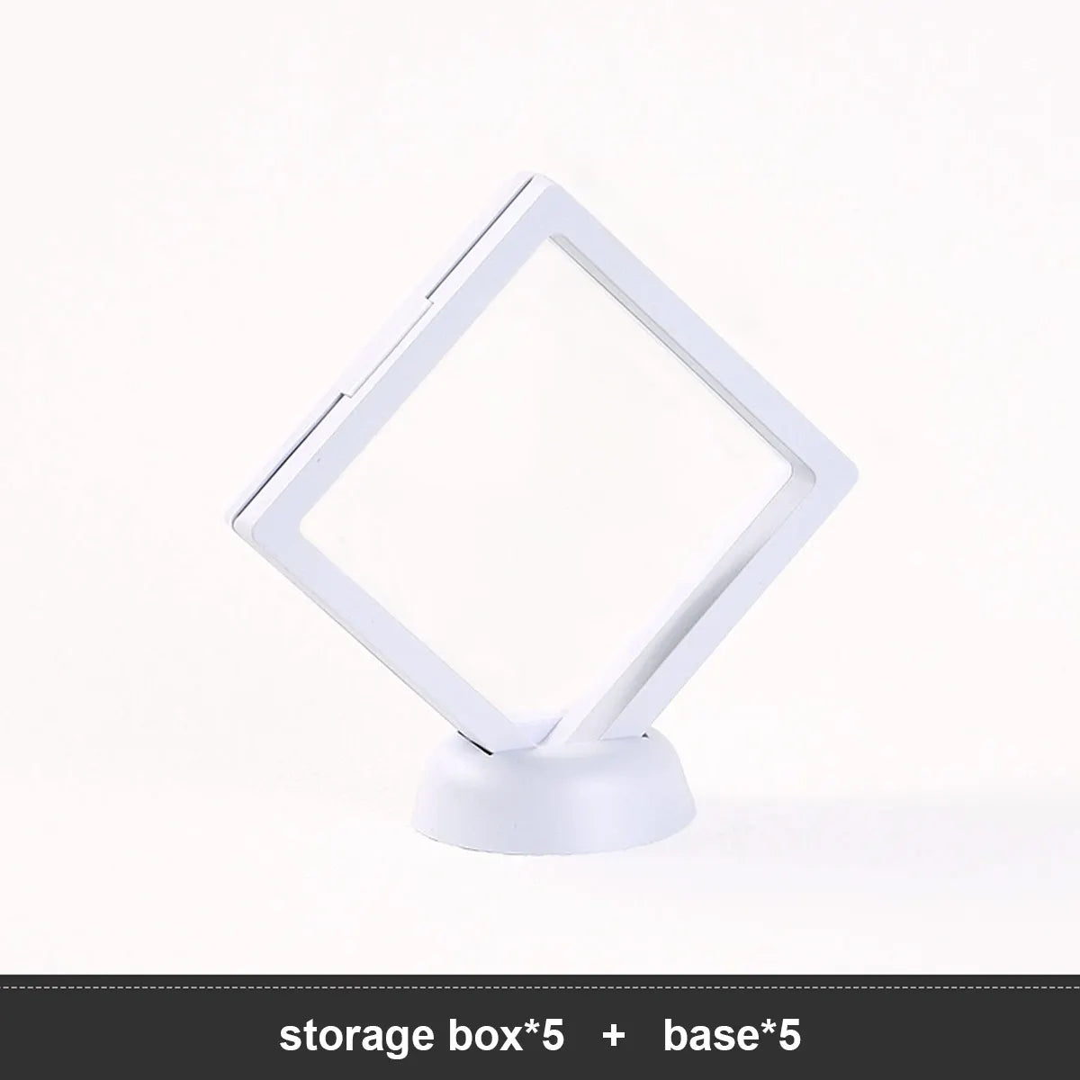 Floating display box with base, transparent film display box, challenge coins, specimens, jewelry display and storage Oasis Select White 5set 9x9cm