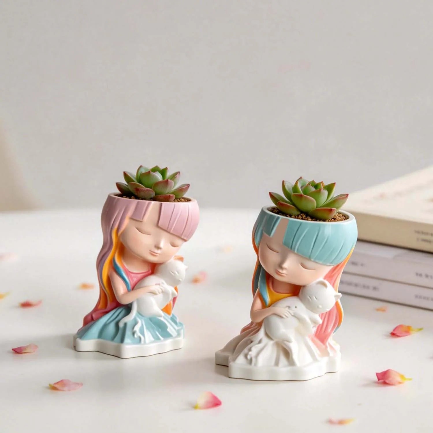 Cat & Girl Flower Pot 3D Silicone Mold | Resin Candle Craft