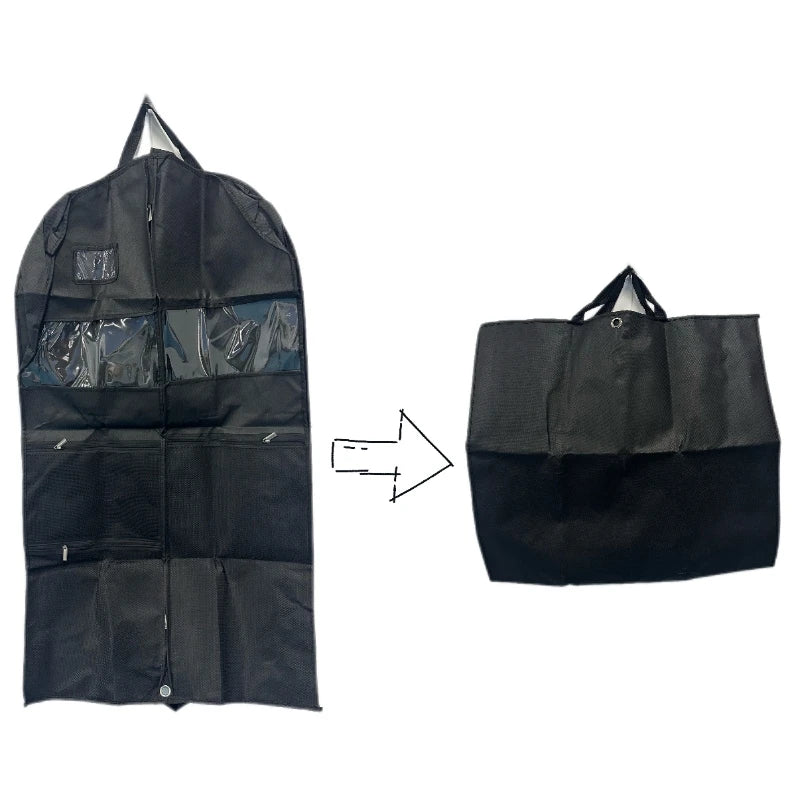 Travel Suit Bag with Zipper Closure, Gusseted Hanging Clothes Storage Organizer and Pocket for Shirts, Coats, Dresses Oasis Select black