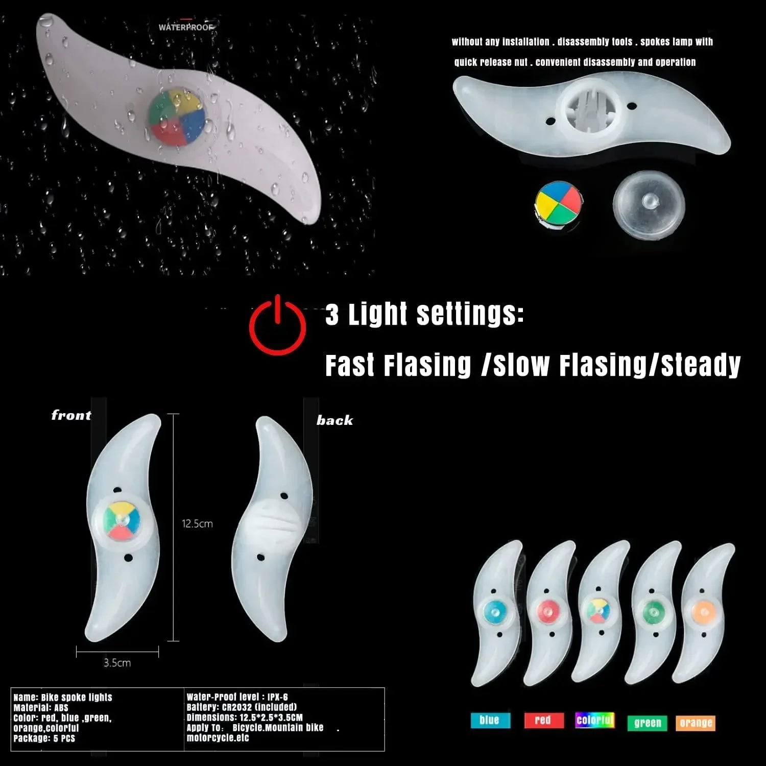 LED Bike Wheel Light 3 Mode Bike Wheel Spoke Light Waterproof Bike Safety Warning Tire Light Easy To Install Bicycle Accessories Oasis Select