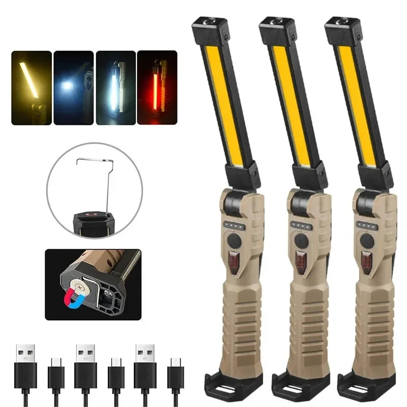 KDULIT Fold LED Emergency Floodlight Portable Strong Magnet COB Working Light Type C Rechargeable Flashlight Super Bright Lamp Oasis Select Khaki 3pcs black