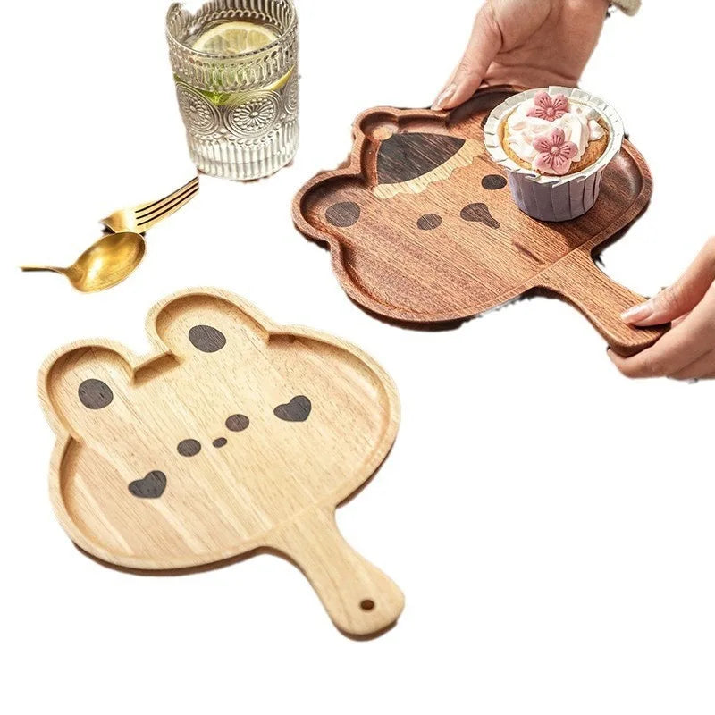 Kids Wooden Cartoon Serving Tray – Bear & Rabbit Handle Tray Kids Serving Tray Oasis Select