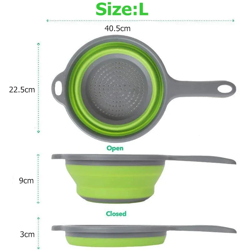 LMETJMA Silicone Collapsible Colander with Handle Kitchen Folding Strainer Colander for Draining Pasta Vegetable Fruit JT111 Oasis Select