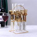 24-Piece Marbled Stainless Steel Cutlery Set with Storage Rack Cutlery Flatware Set Oasis Select White