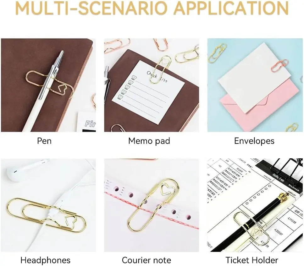 10-100PCS Heart Shaped Notebook Clips Creative Bookmark Page Holders Metal Pen Clips for Journal Planner Office Supplies Oasis Select