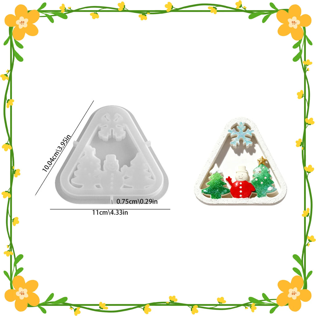 Christmas Triangle Candlestick Silicone Mold Santa Claus Snowman Tree Festival Resin Mould Mini Table Ornaments Home Decoration Oasis Select C mold