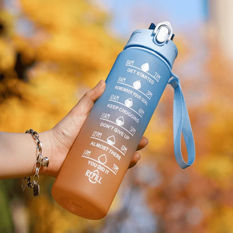 2 Liter Water Bottle with Straw Female Girls Large Portable Travel Bottles Sports Fitness Cup Summer Cold Water with Time Scale Oasis Select blue orange-900ml 2.0L