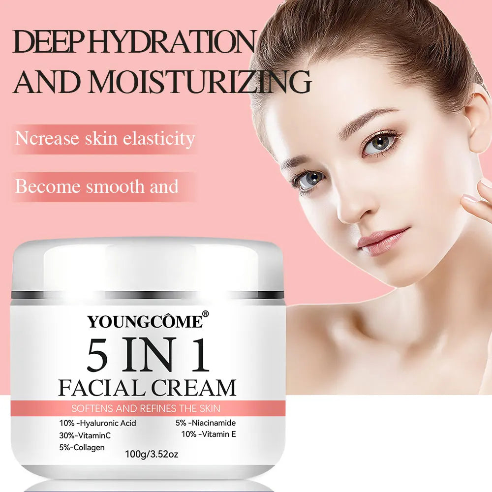 5 In 1 Fade fine lines Firming Face Serum Moisturizing brightning Vitamin C Hyaluronic Acid Facial Serum Shrink Pores Skin Care Oasis Select