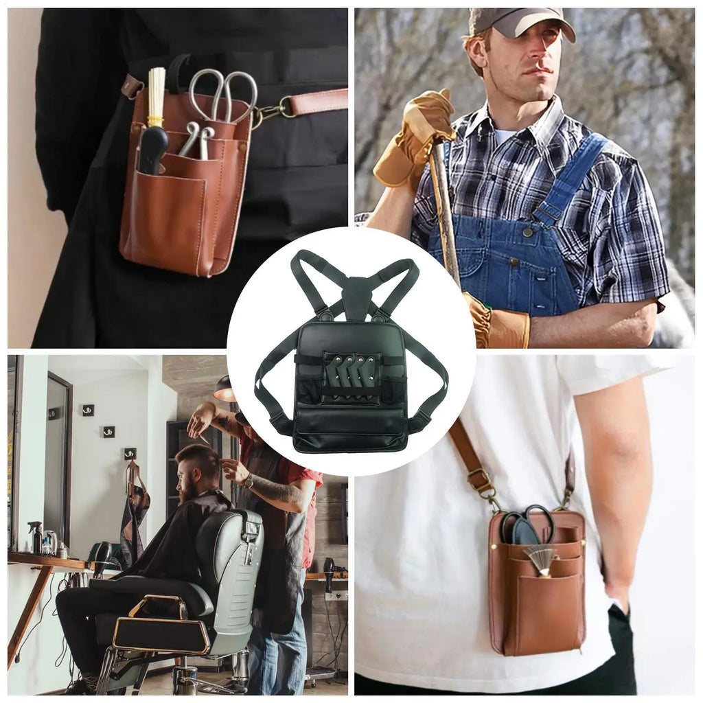 Clipper Bag PU Leather Backpack Chest Haircut Accessories Organizer Bag for Scissor Comb Storage Grooming Haircut Shop Oasis Select