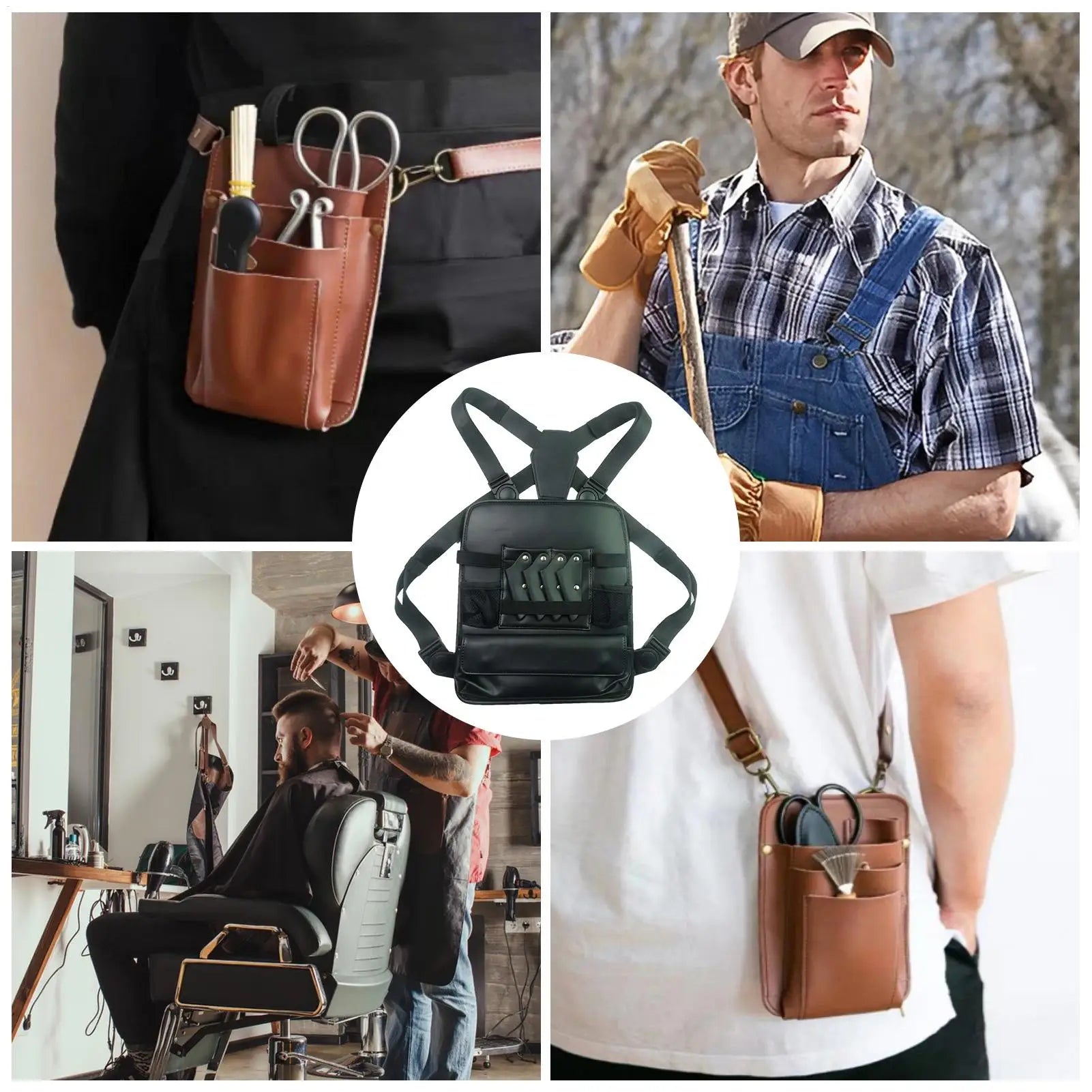 Clipper Bag PU Leather Backpack Chest Haircut Accessories Organizer Bag for Scissor Comb Storage Grooming Haircut Shop Oasis Select