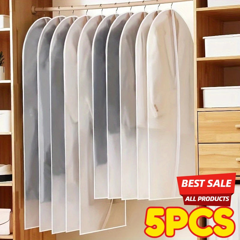 5PCS Clothes Hanging Dust Cover Wedding Dress Cover Storage Bag Transparent Fully Enclosed Clothes Cover With Zipper Suit Coat Oasis Select