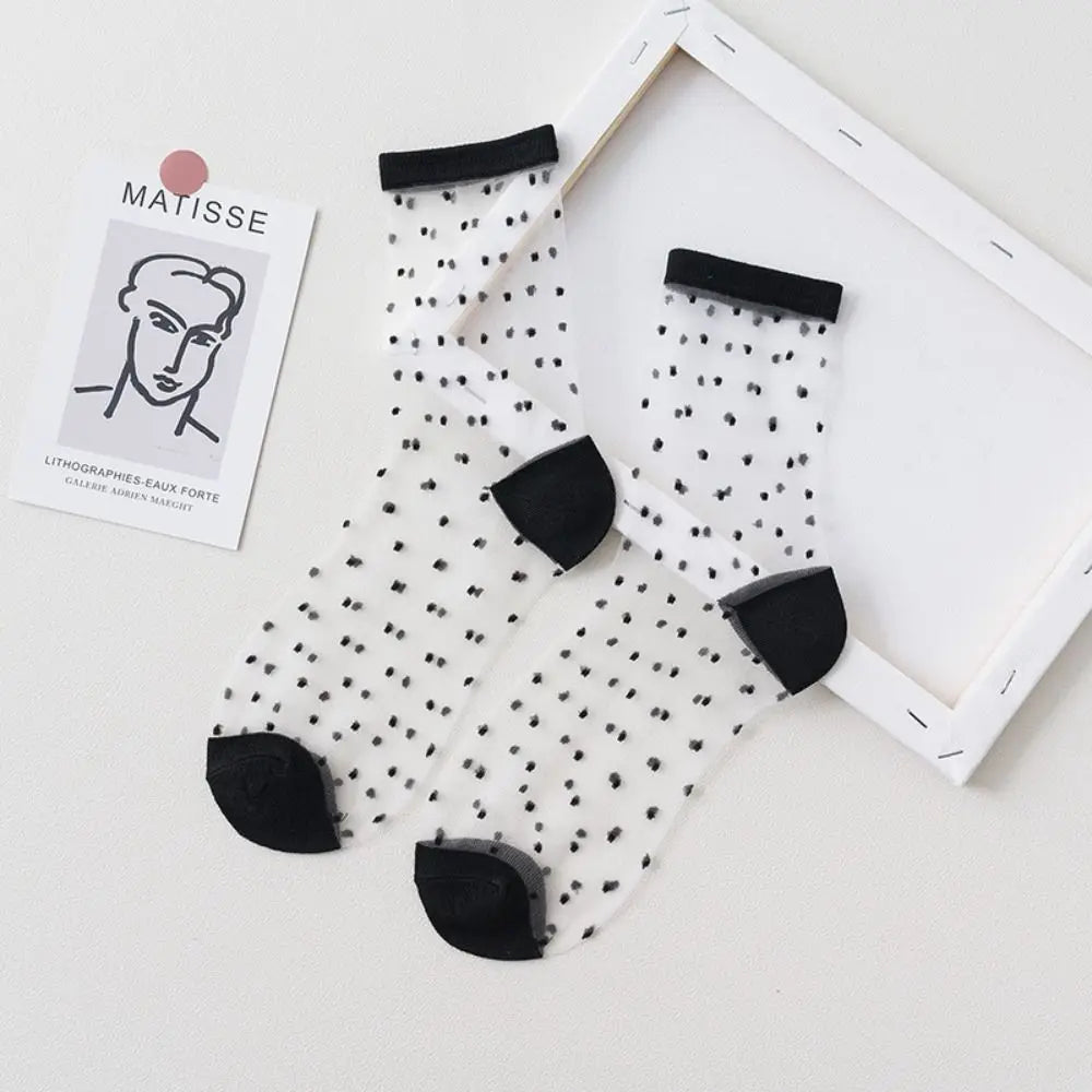 Women Ladies Socks Fashion Sheer Mesh Glass Silk Socks Ultrathin Transparent Crystal Lace Fabulous Elastic Summer Ankle Socks Oasis Select F
