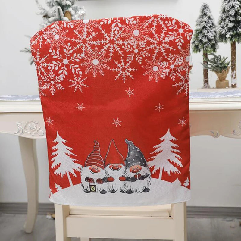 Christmas Chair Covers, Santa Claus Snowflakes and Christmas Tree Printed Christmas Dining Chair Slipcovers for Xmas Party Oasis Select