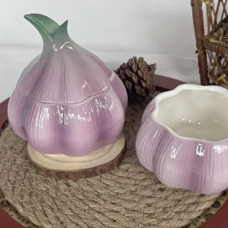 Purple Garlic Ceramic Storage Jar Kitchen Storage Container Candy Nut Jar Storage Box Home Decoration Oasis Select