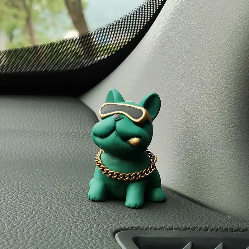 Car Ornaments Feel Comfortable Wear-resistant Green Bulldog Resin Material Car Dashboard Decoration Car Interior Accessories Oasis Select