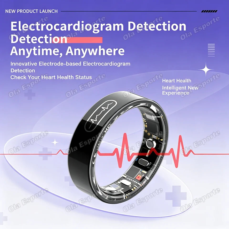 AI ECG Smart Ring – Heart Rate, BP, SpO2 & Sleep Monitor