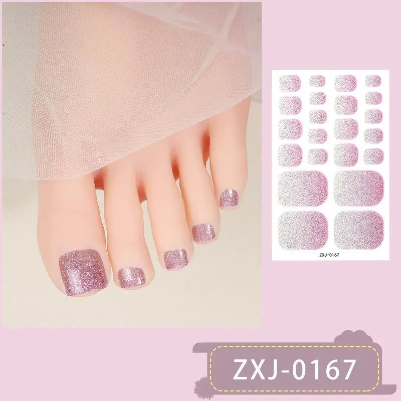 Toe Nail Stickers Full Nail Wraps Gradient Glitter Toenail Polish Strips for Women Shiny Self Adhesive Polish Gel Toenail Decals Oasis Select E