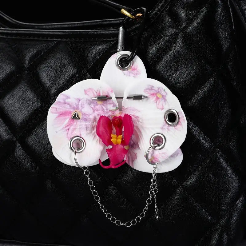 Exquisite Simulation Phalaenopsis Keychain Backpack Decoration Gifts Creative Hand-punched Puncture Simulation Flower Keyring Oasis Select A3