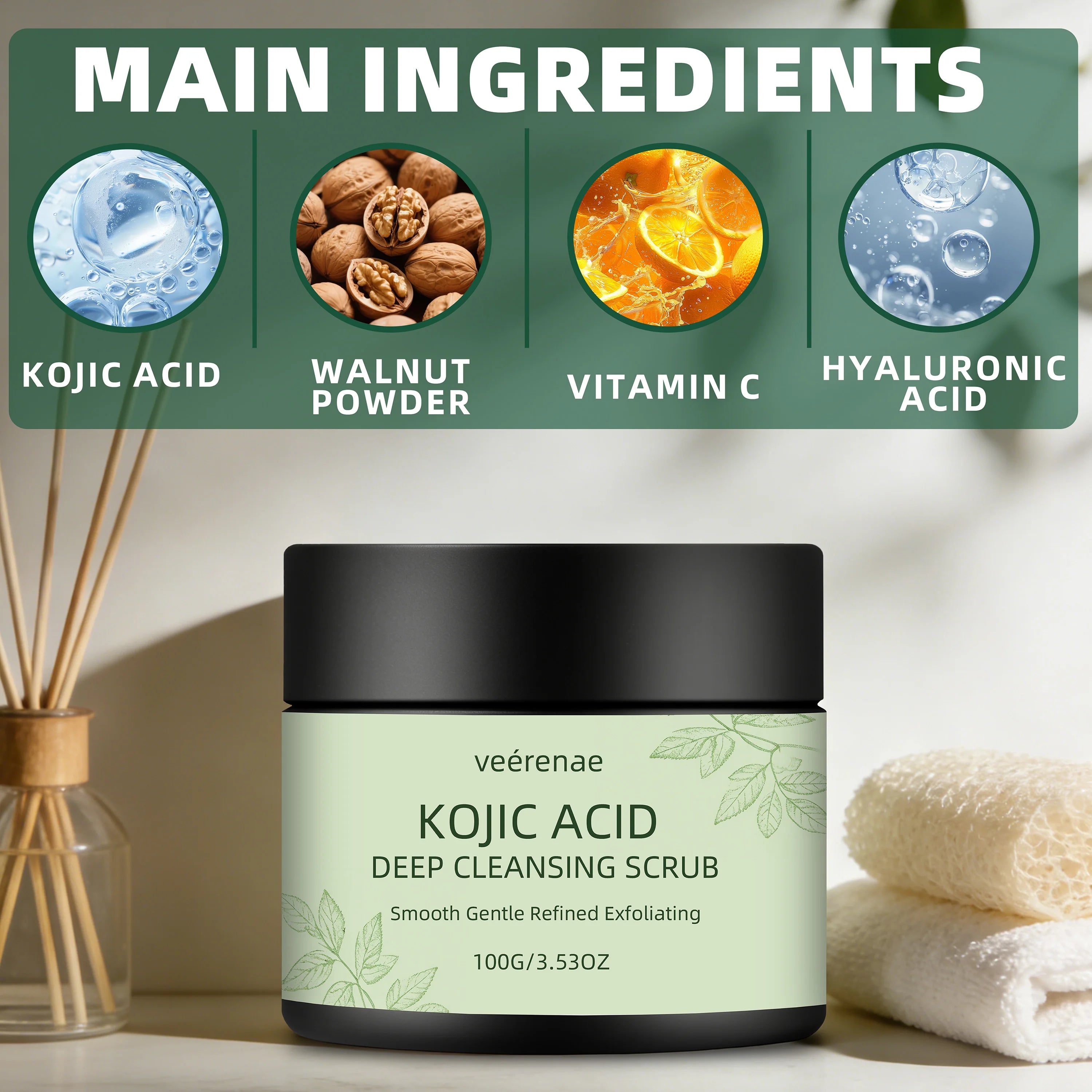 Veerenae Kojic Acid Cleansing Scrub – Face & Body Exfoliator