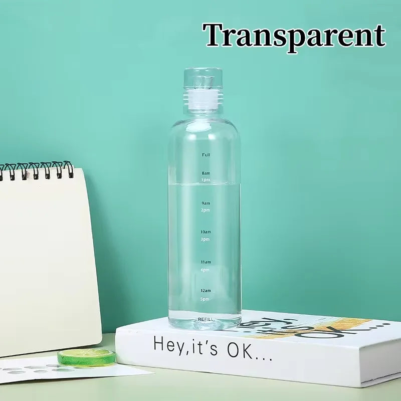 Newest Transparent With Time Scale Water Bottle Couple Plastic Portable Water Container Leakproof Drop-Resistant Plastic Cup Oasis Select ransparent 750ml
