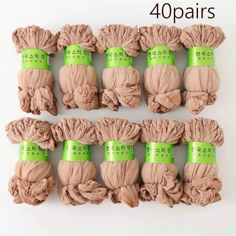 10/20/30/50Pairs Transparent Summer Socks Ultrathin Women Nylon Ladies Female Short Ankle Meias Elastic Crystal Spring Silk Sox Oasis Select 40pairs Skin One Size
