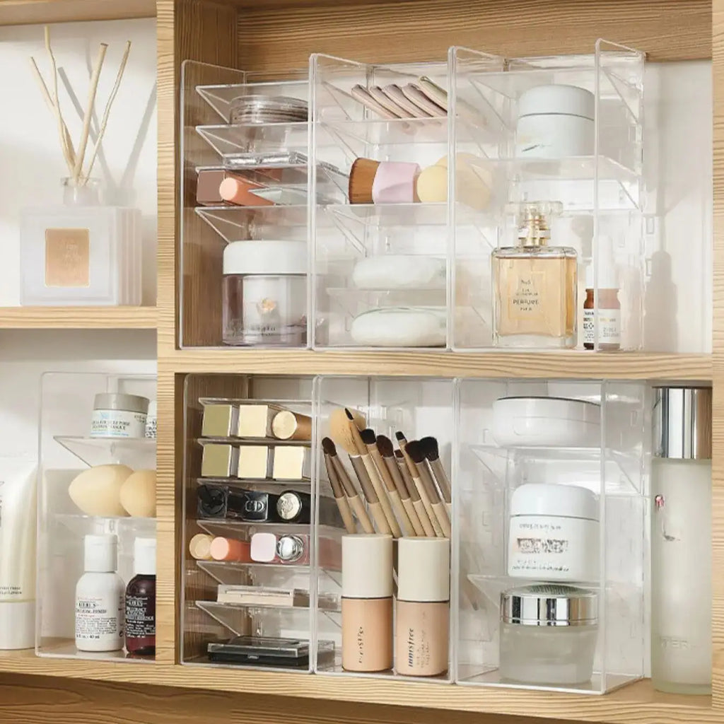 1pc Simple transparent layered bevelled mirror cabinet storage box Oasis Select