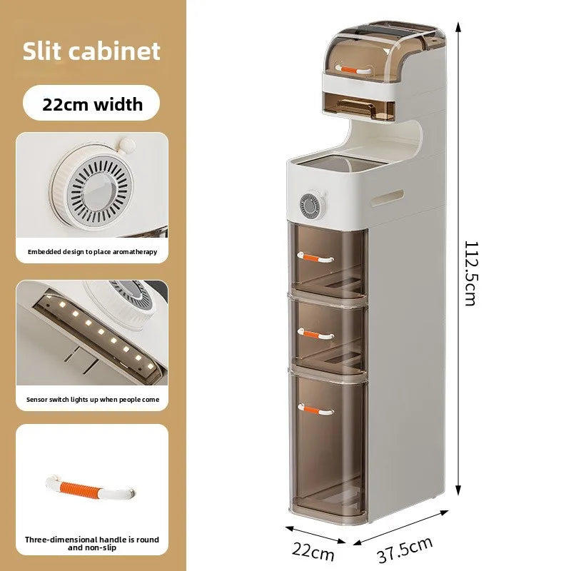 Multi-functional Drawer Type Crevice Cabinet, Kitchen Storage Rack, Bathroom, Narrow Slit With Light, Dust-proof Storage Cabinet Oasis Select 22cm-7-B