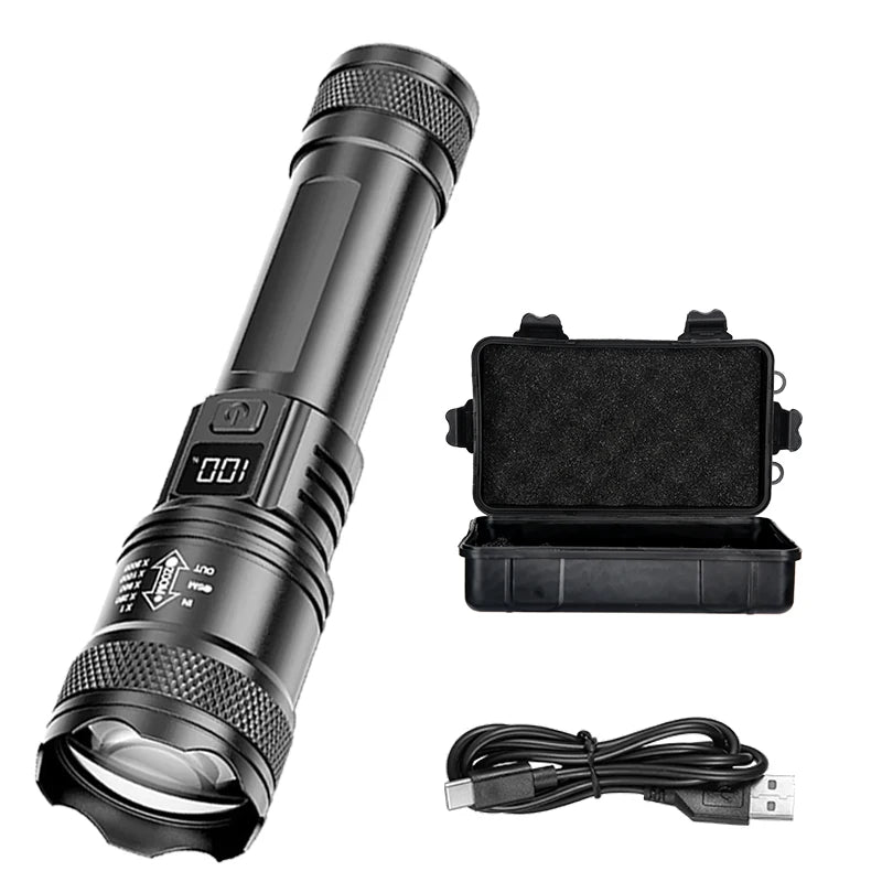 2000LM Tactical LED Flashlight | USB-C Rechargeable & Zoomable