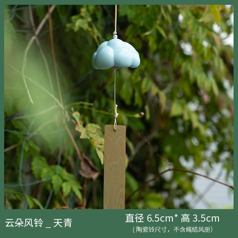 Handmade Ceramic Cloud Wind Chime Hanging Decoration - Japanese Style Wind Bell for Door, Creative and Girly Birthday Gift Oasis Select azure 6.5x3.5