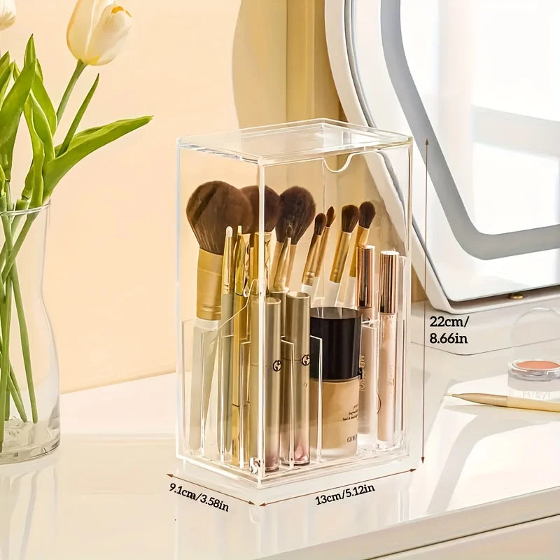 Clear Acrylic Makeup Brush Organizer Holder With Lid Cosmetic Storage Box For Vanity Tabletop Desk Display Produce Clothes Oasis Select