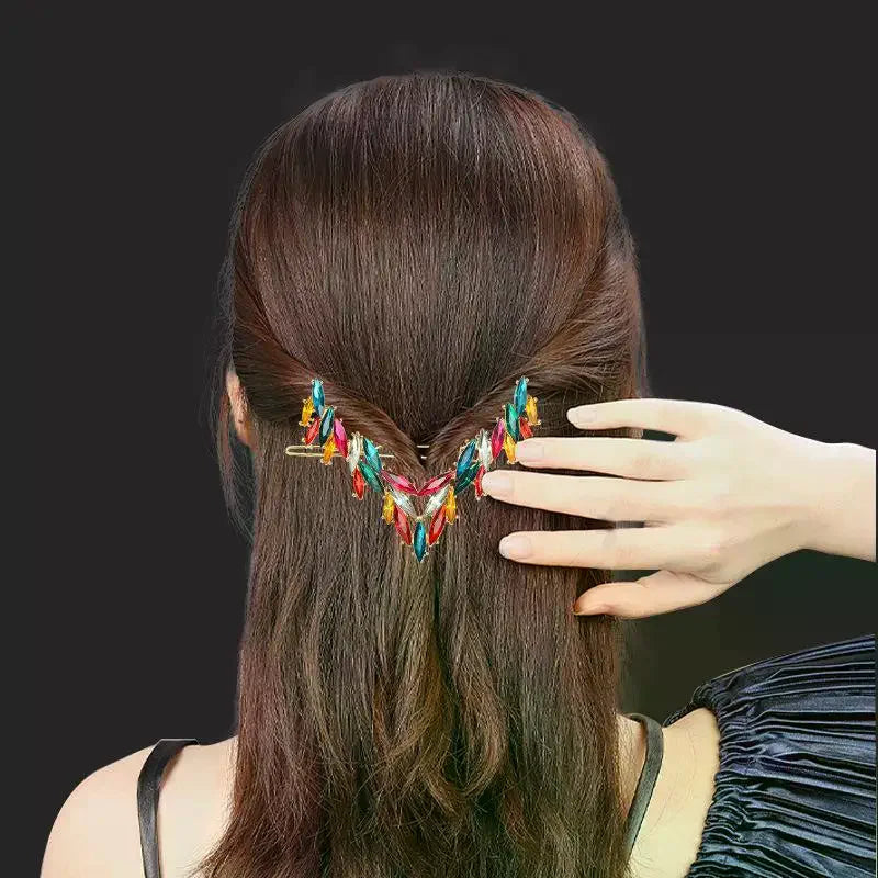 Korean V-Shape Crystal Hair Clip – Luxury Rhinestone Hairpin Crystal Hair Clip Oasis Select