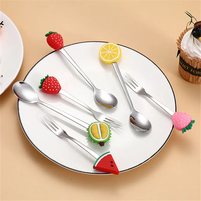7Pcs Stainless Steel Fruit Shaped Coffee Spoons Fruit Dessert Spoon Fork Candy Tea Spoon Drink Tableware Kitchen Supplies Oasis Select