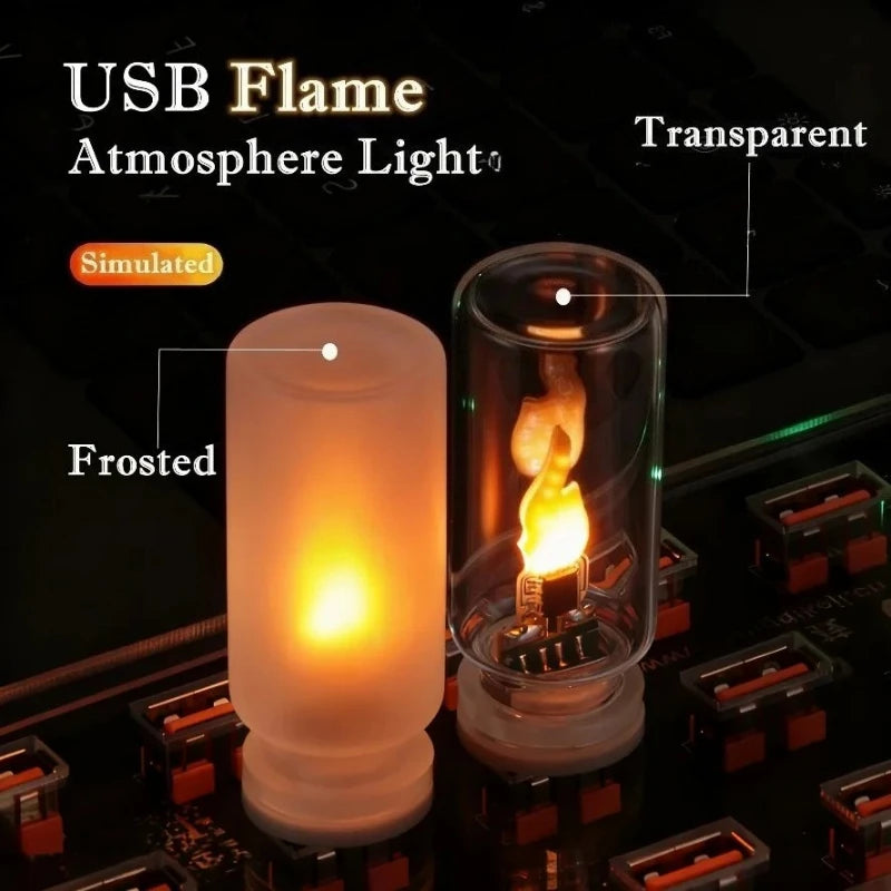 USB LED Flickering Flame Night Light | Glass Mood Lamp