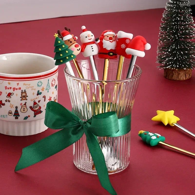 4/6PCS Coffee Spoons and Forks Set Creative Stainless Steel Fruit Fork Coffee Spoon Christmas Gifts for Kids Red/Green Gift Box Oasis Select