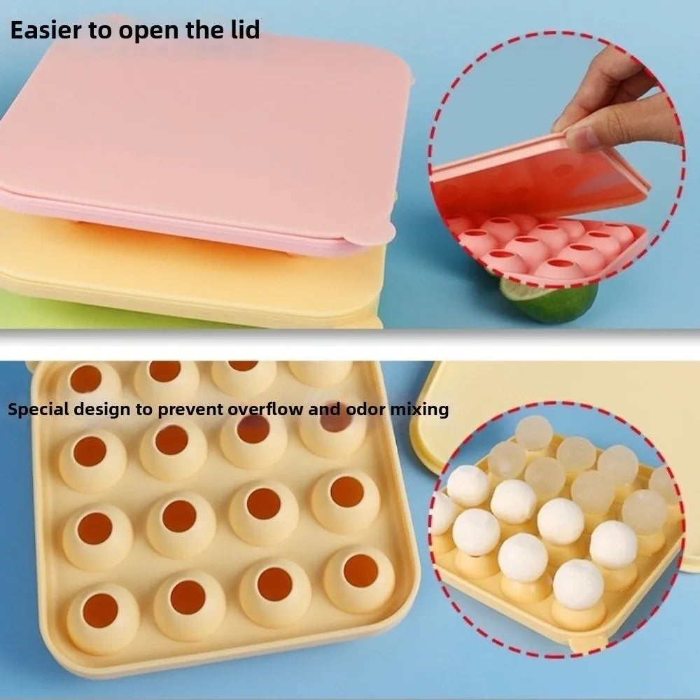 Large Capacity Food-Grade Ice Cube Mold Non-stick 16 Cavity Ice Ball Mold Press Type with Lid and Box Baby Food Mold Summer Oasis Select