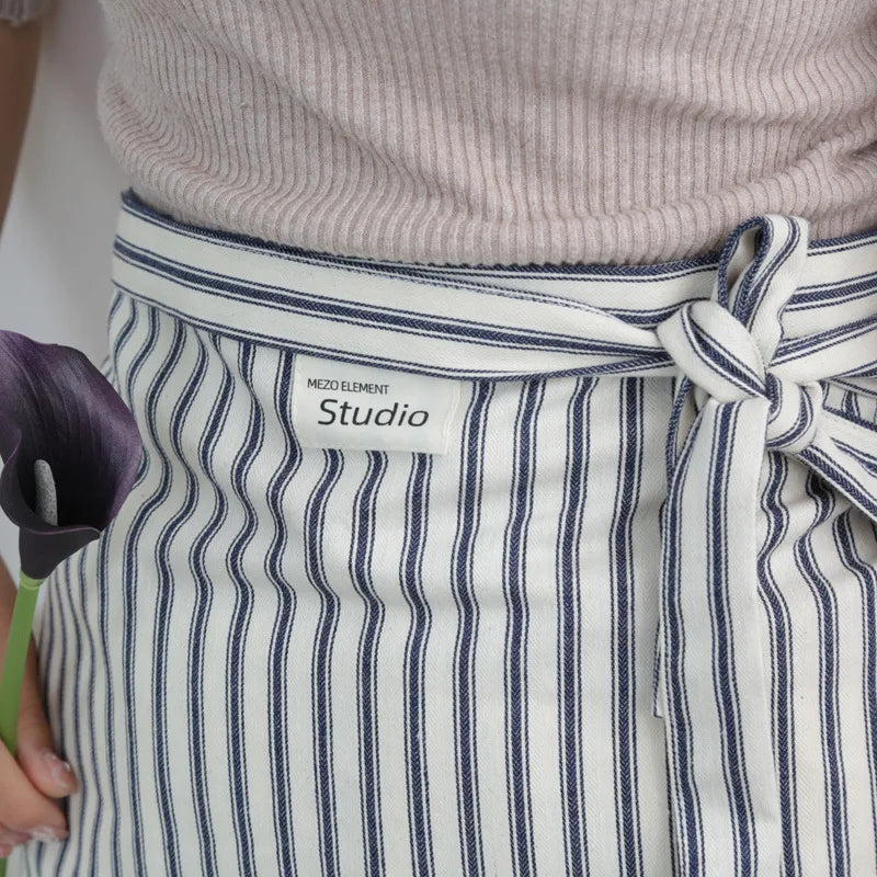 Art Studios Cotton Stripe Apron Anti Fouling Elegant Cooking Half Apron Washable Anti Oil Waist Apron Restaurant Oasis Select Blue