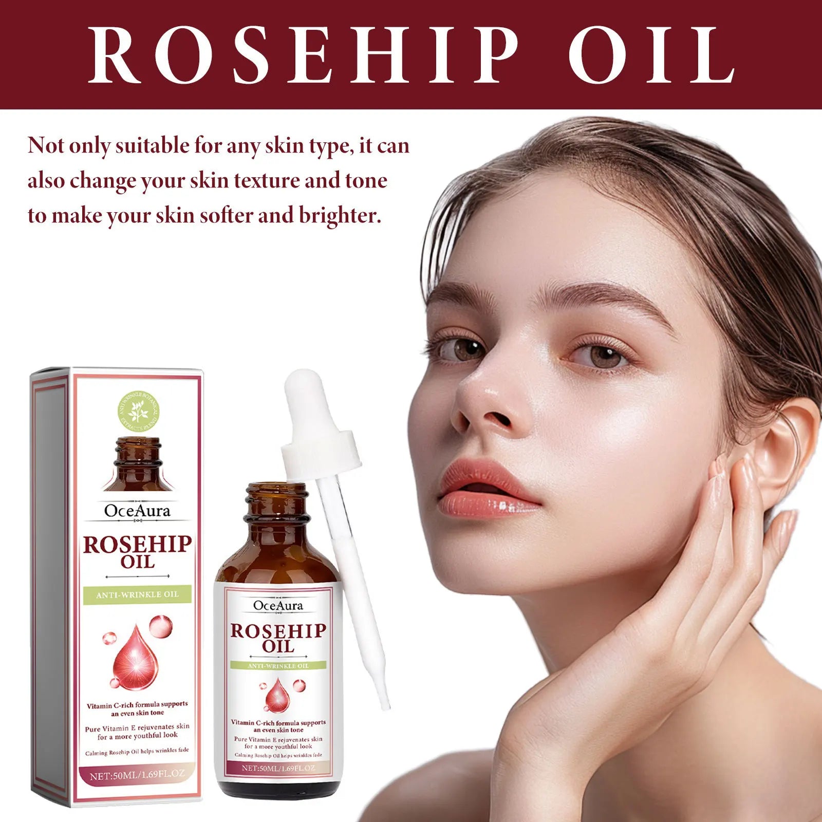 OceAura Rosehip Oil Face Serum – Fine Lines & Pore Firming 50ml Face Essence Serum Oasis Select
