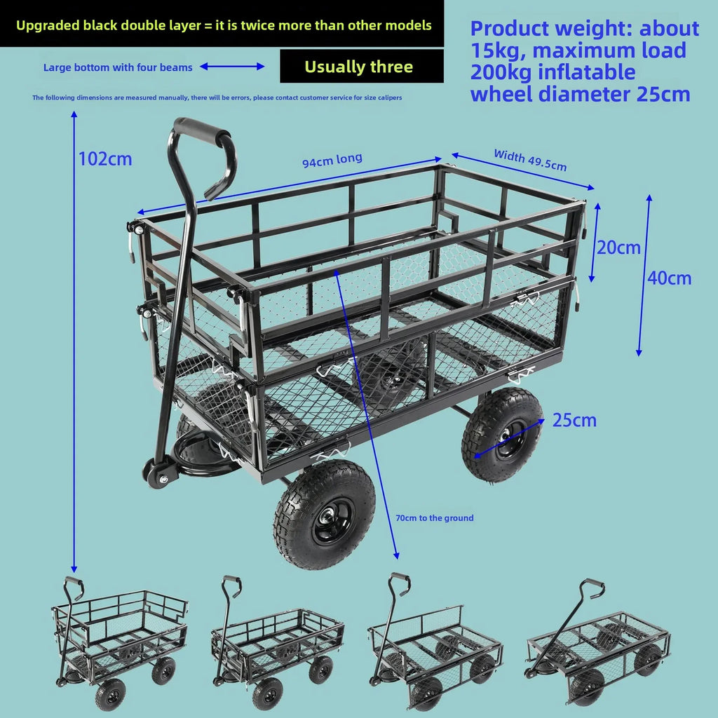 Tool cart, trolley, flatbed truck, trailer, slot car, foldable network car, side gear removable grid pull cart Oasis Select 94-50Double-Black