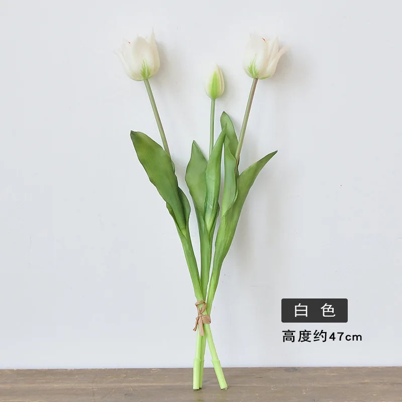 Real Touch Artificial Tulips High Quality Luxury Silicone Fake Flowers for Home Wedding Decoration Bride Bouquet Elegant Decor Oasis Select White